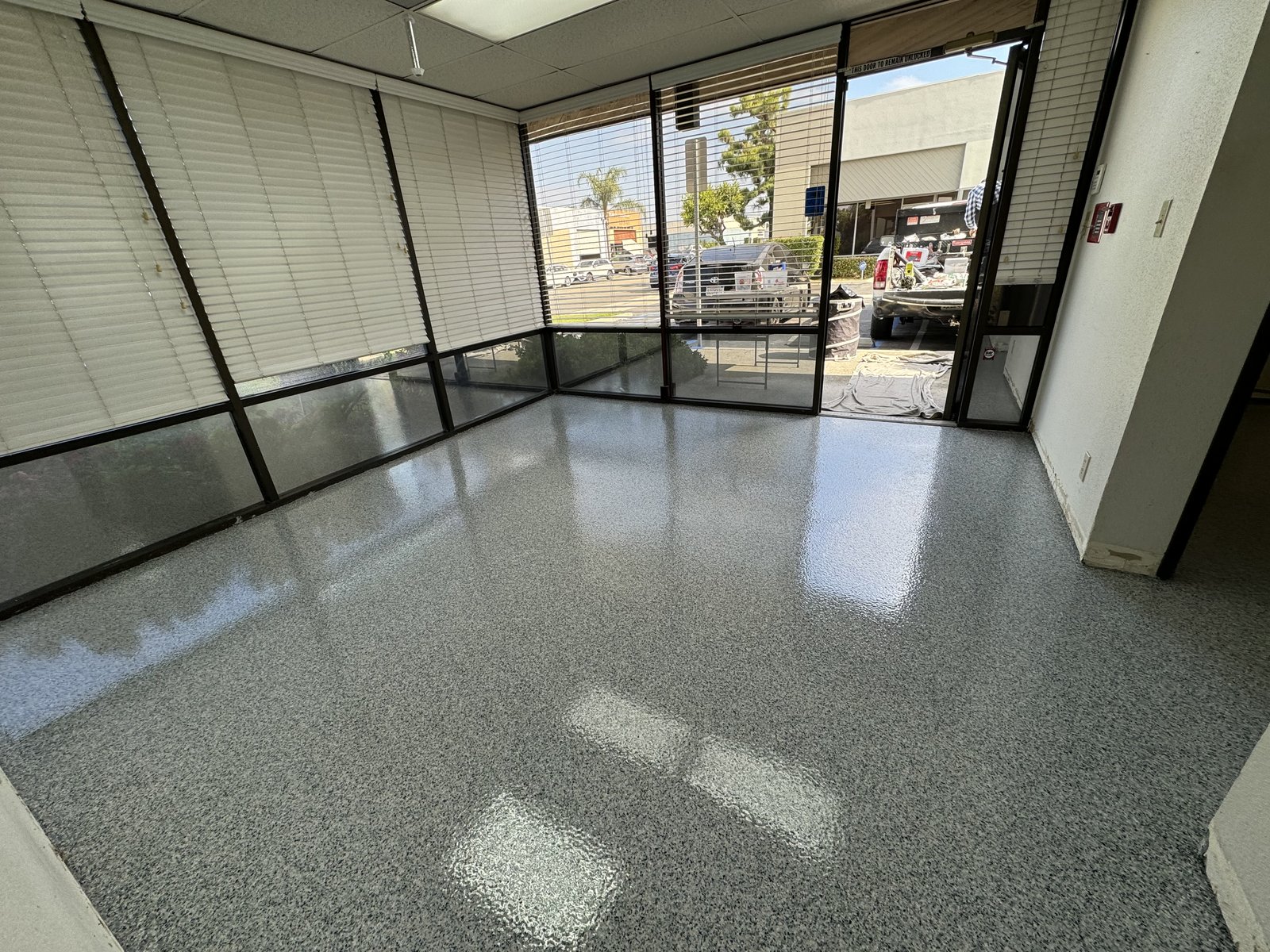 Commercial epoxy flake flooring, finished space